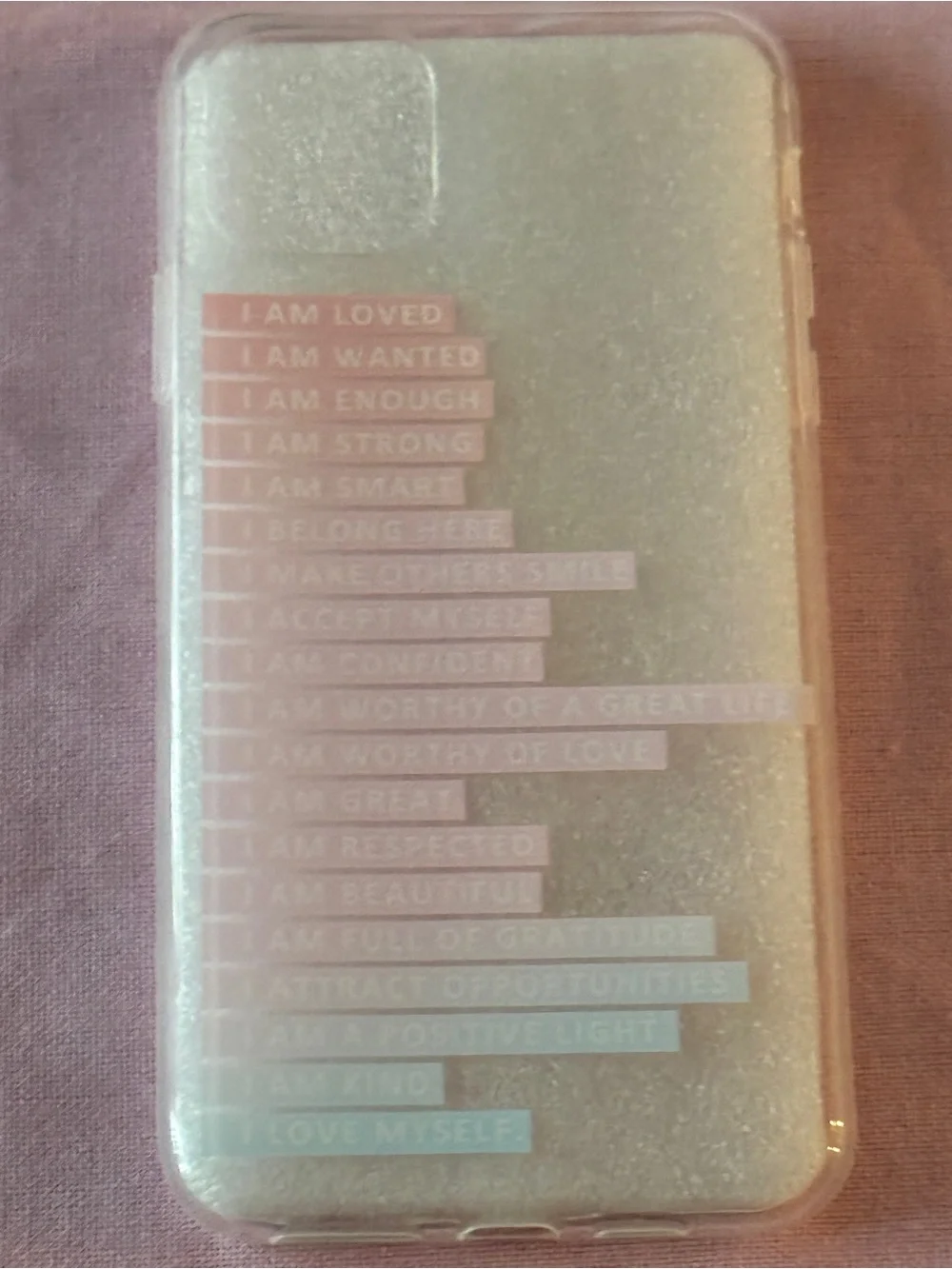 Clear Inspirational iPhone Case with Pastel Affirmation Stripes
